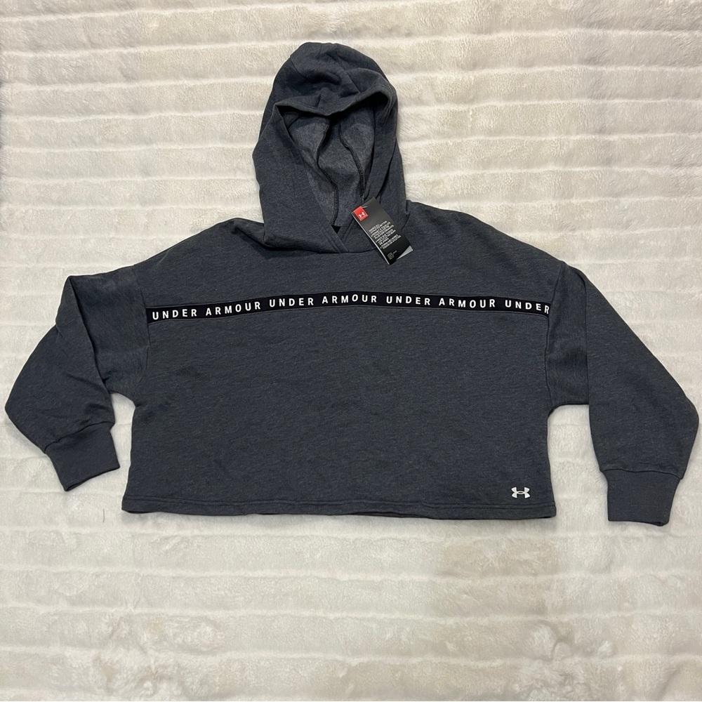 NWT Under Armour Cropped Dark Heather Gray Hoodie (Medium)